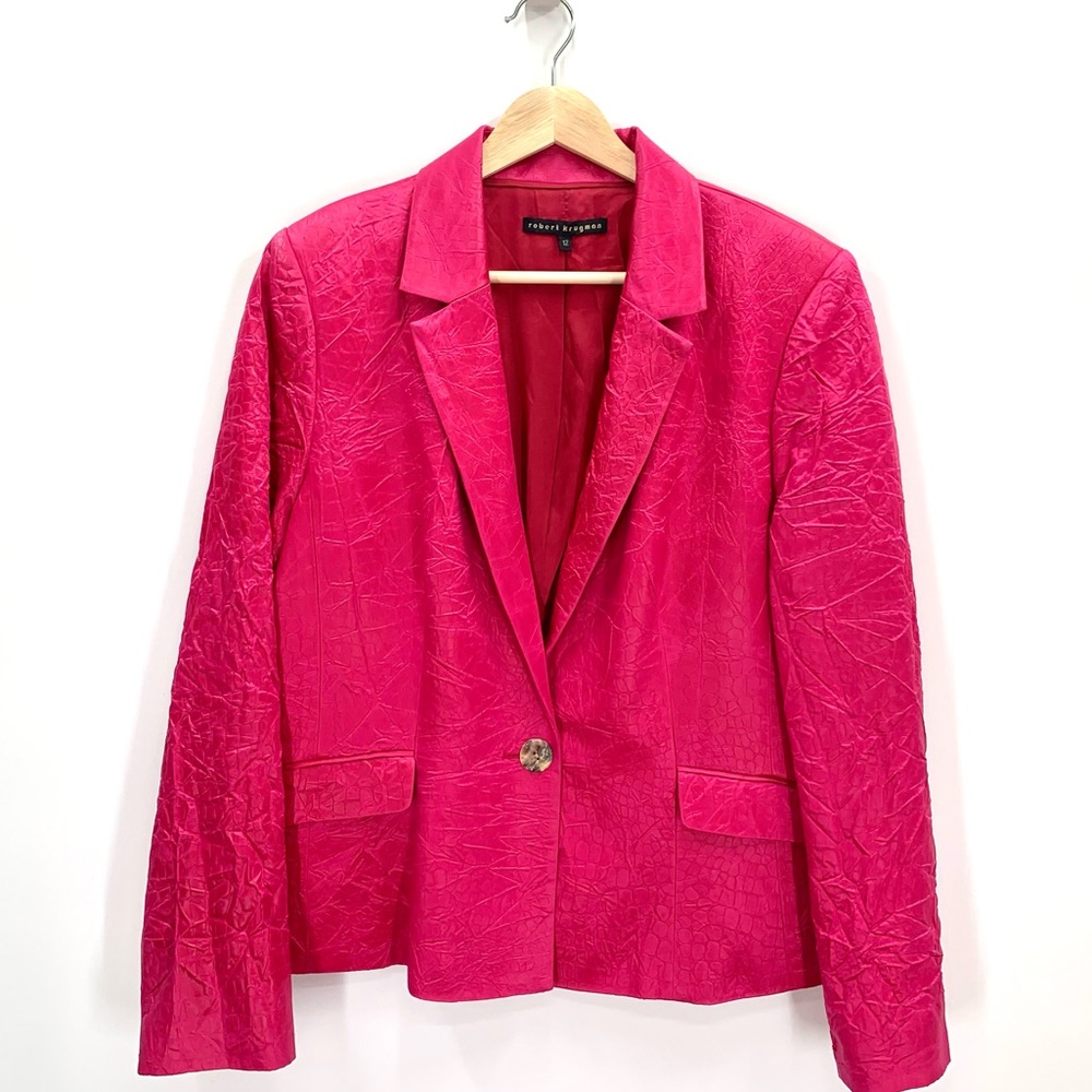 ROBERT KRUGMAN Pink Textured Shell Button Jacket Blazer Size 12